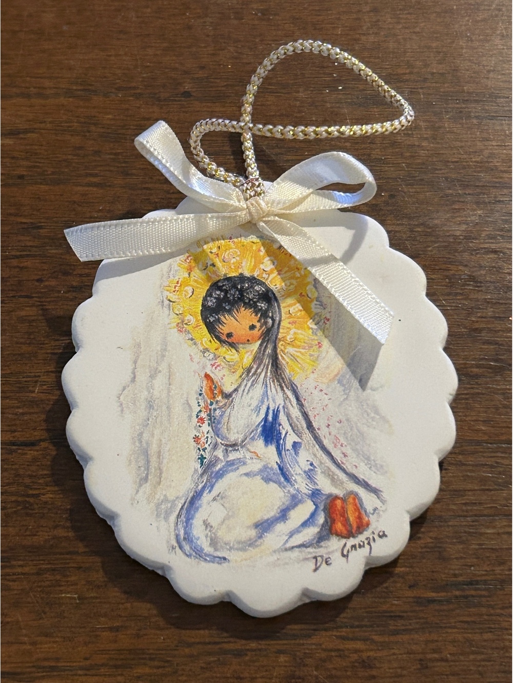 De Grazia Ceramic Angel Plaque with Ribbon
